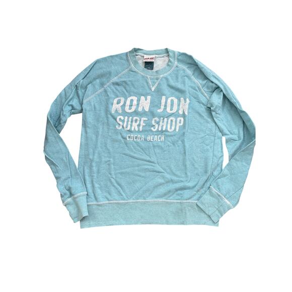 Ron Jon Surf Shop Crewneck Sweatshirt SMALL Aqua Distressed - Picture 1 of 4